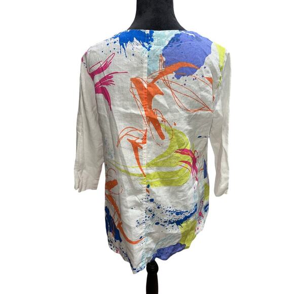 Ali Meyers Scoop Neck Tunic Top Linen Fun Colorful M artsy Lagenlook vacation - Picture 2 of 10